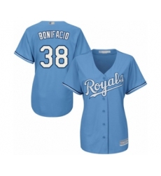 Women's Kansas City Royals #38 Jorge Bonifacio Authentic Light Blue Alternate 1 Cool Base Baseball Player Jersey