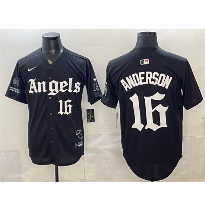 Men's Los Angeles Angels #16 Garret Anderson Black 'Gothic Halo Edition' Vapor Limited Stitched Baseball Jersey