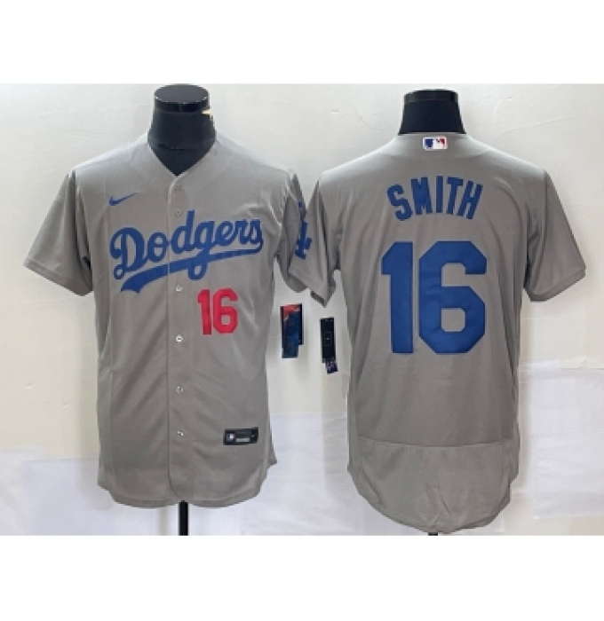 Men's Nike Los Angeles Dodgers #16 Will Smith Number Grey Stitched Flex Base Jersey