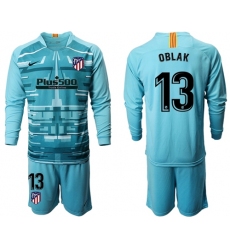 Atletico Madrid #13 Oblak Blue Goalkeeper Long Sleeves Soccer Club Jersey