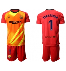 Barcelona #1 Ter Stegen Red Goalkeeper Soccer Club Jersey