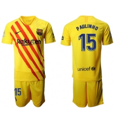 Barcelona #15 Paulinho Yellow Soccer Club Jersey