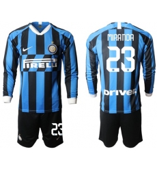Inter Milan #23 Miranda Home Long Sleeves Soccer Club Jersey