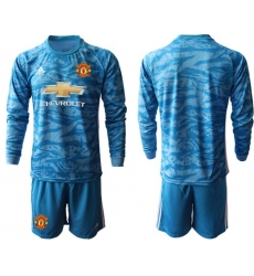 Manchester United Blank Light Blue Goalkeeper Long Sleeves Soccer Club Jersey
