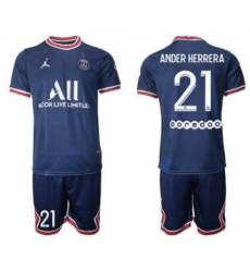 Men's Paris Saint-Germain #21 Ander Herrera 2021-22 Blue Soccer Jersey