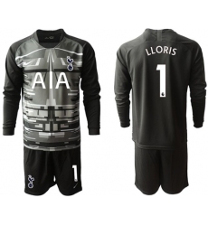 Tottenham Hotspur #1 Lloris Black Goalkeeper Long Sleeves Soccer Club Jersey