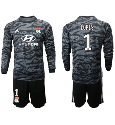 Lyon #1 Lopes Black Goalkeeper Long Sleeves Soccer Club Jersey