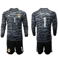 Argentina #1 Caballero Black Long Sleeves Goalkeeper Soccer Country Jersey