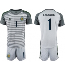 Argentina #1 Caballero Grey Goalkeeper Soccer Country Jersey