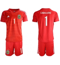 Argentina #1 Caballero Red Goalkeeper Soccer Country Jersey