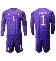 Belgium #1 Courtois Purple Long Sleeves Goalkeeper Soccer Country Jersey