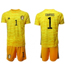 Belgium #1 Courtois Yellow Goalkeeper Soccer Country Jersey