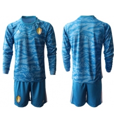 Belgium Blank Blue Long Sleeves Goalkeeper Soccer Country Jersey