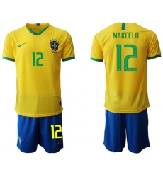 Brazil #12 Marcelo Home Soccer Country Jersey