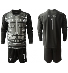 France #1 LLORIS Black Goalkeeper Long Sleeves Soccer Country Jersey