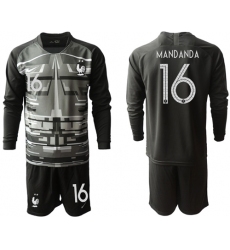 France #16 Mandanda Black Goalkeeper Long Sleeves Soccer Country Jersey