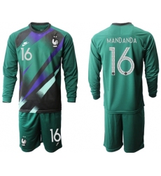 France #16 Mandanda Green Goalkeeper Long Sleeves Soccer Country Jersey