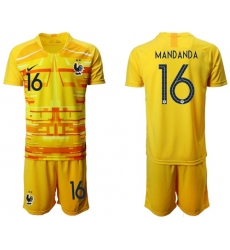 France #16 Mandanda Yellow Goalkeeper Soccer Country Jersey