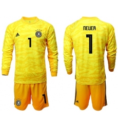 Germany #1 Neuer Yellow Goalkeeper Long Sleeves Soccer Country Jersey