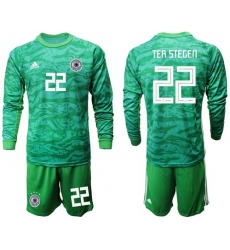 Germany #22 Ter Stegen Green Goalkeeper Long Sleeves Soccer Country Jersey