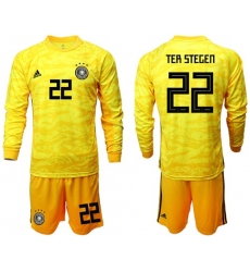 Germany #22 Ter Stegen Yellow Goalkeeper Long Sleeves Soccer Country Jersey
