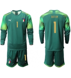 Italy #1 Buffon Army Green Long Sleeves Goalkeeper Soccer Country Jersey