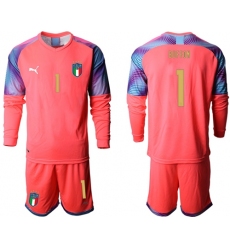 Italy #1 Buffon Pink Long Sleeves Goalkeeper Soccer Country Jersey