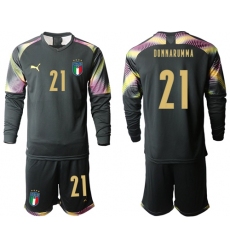 Italy #21 Donnarumma Black Long Sleeves Goalkeeper Soccer Country Jersey
