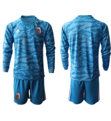 Mexico Blank Blue Long Sleeves Goalkeeper Soccer Country Jersey