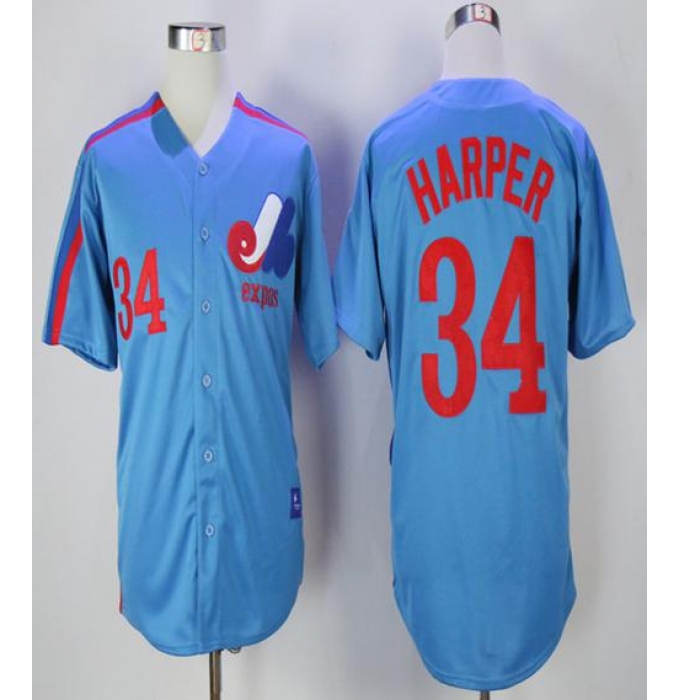 Mitchell And Ness Montreal Expos #34 Bryce Harper Blue Throwback Stitched MLB Jersey