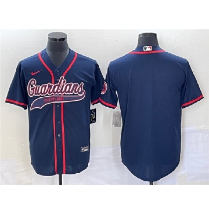 Men's Cleveland Guardians Blank Navy Cool Base Stitched Jersey