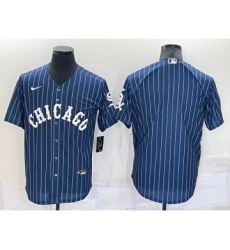 Men's Chicago Cubs Blank Navy Blue Pinstripe Stitched MLB Cool Base Nike Jersey