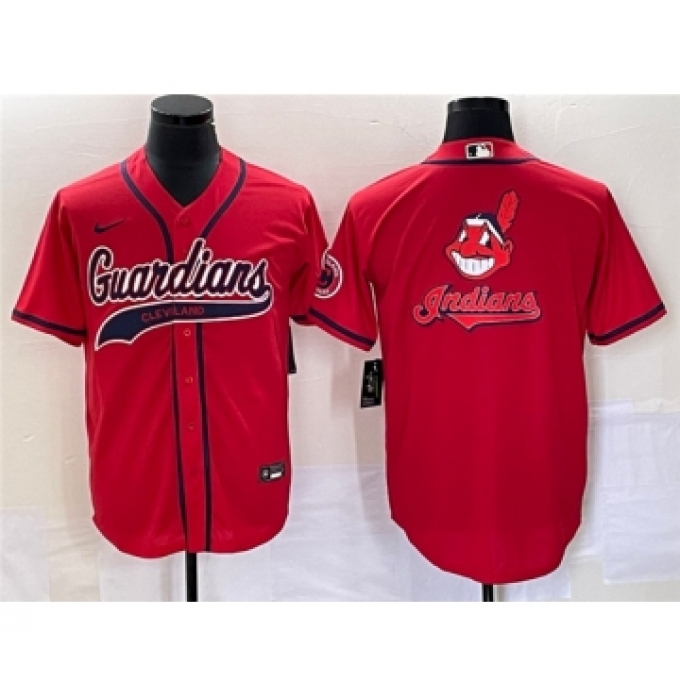 Men's Cleveland Guardians Red Team Big Logo Cool Base Stitched Baseball Jersey