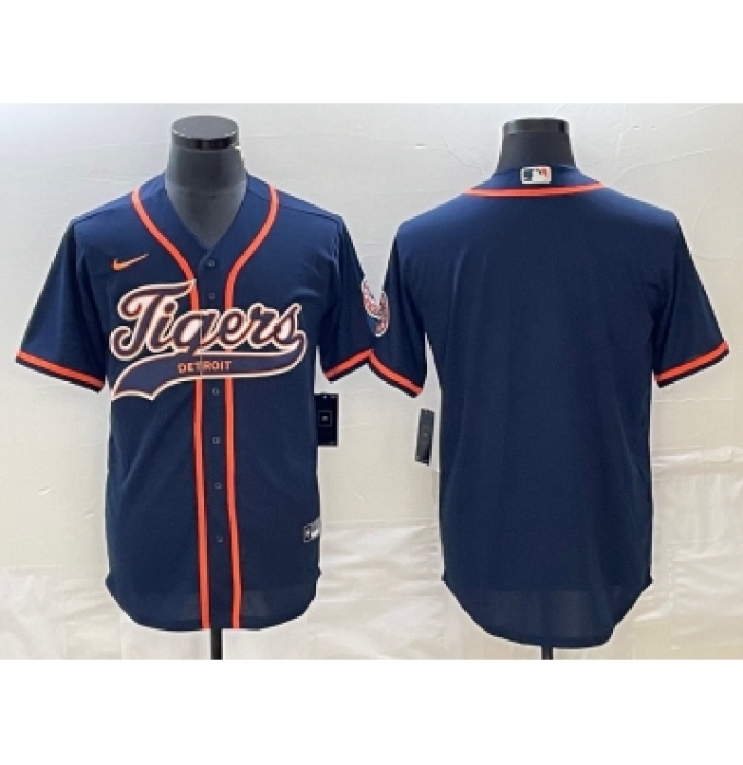Men's Detroit Tigers Blank Navy Cool Base Stitched Baseball Jersey