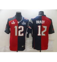 Men's Tampa Bay Buccaneers #12 Tom Brady Blue Red Bowl LV Bowl LIII Limited Split Fashion Football Jersey