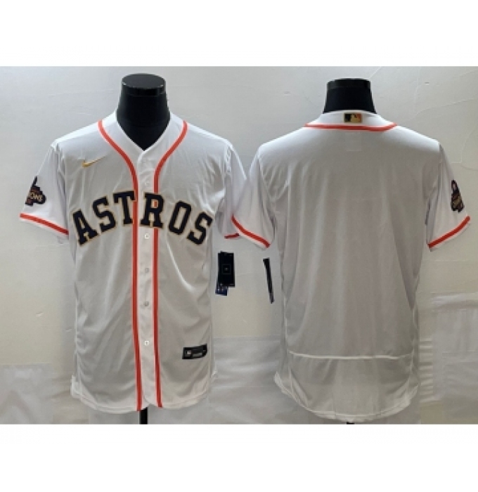 Men's Houston Astros Blank 2023 White Gold World Serise Champions Flex Base Stitched Jersey