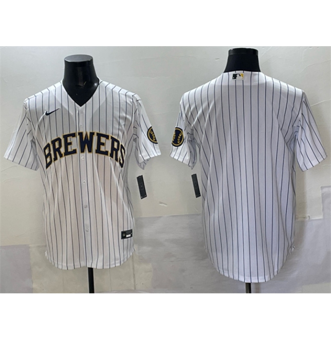 Men's Milwaukee Brewers Blank White Pinstripe 2025 With Stitched Baseball Jersey