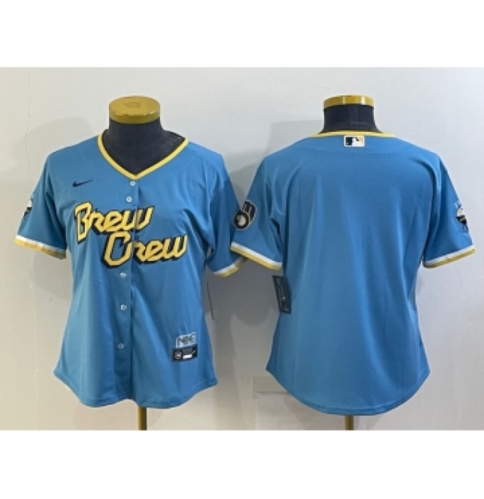 Women's Milwaukee Brewers Blank Blue 2022 City Connect Cool Base Stitched Jersey