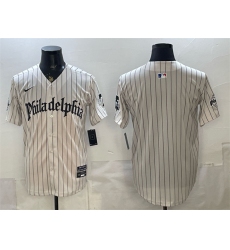 Men's Philadelphia Phillies Blank Cream Pinstripe Gothic Vapor Limited Stitched Jersey