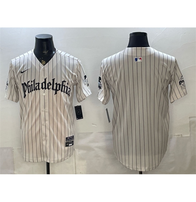 Men's Philadelphia Phillies Blank Cream Pinstripe Gothic Vapor Limited Stitched Jersey