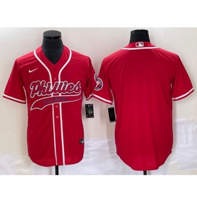 Men's Philadelphia Phillies Blank Red Cool Base Stitched Baseball Jersey