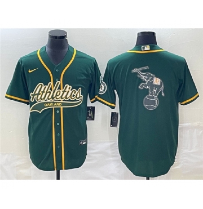 Men's Oakland Athletics Green Team Big Logo Cool Base Stitched Baseball Jersey 001