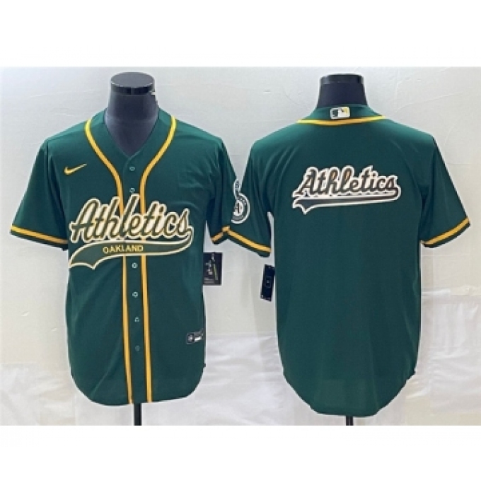 Men's Oakland Athletics Green Team Big Logo Cool Base Stitched Baseball Jersey 002