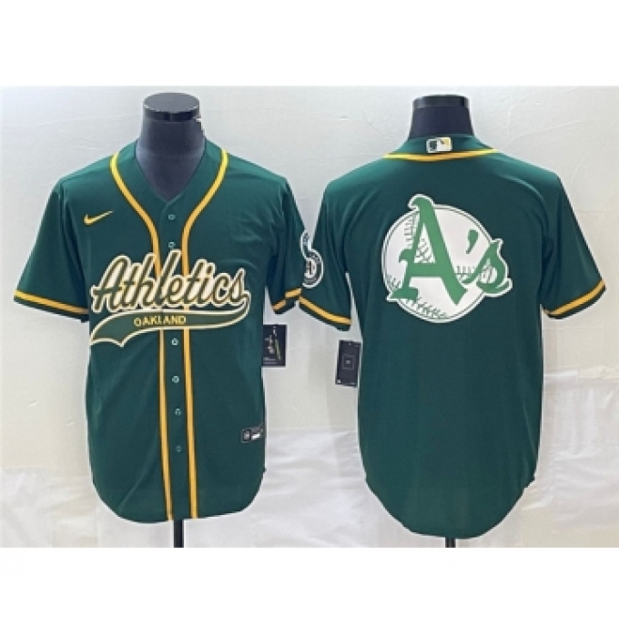 Men's Oakland Athletics Green Team Big Logo Cool Base Stitched Baseball Jersey 003