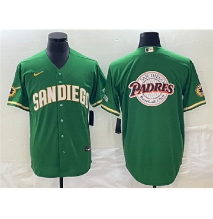 Men's San Diego Padres Green Team Big Logo Cool Base Stitched Baseball Jersey 001