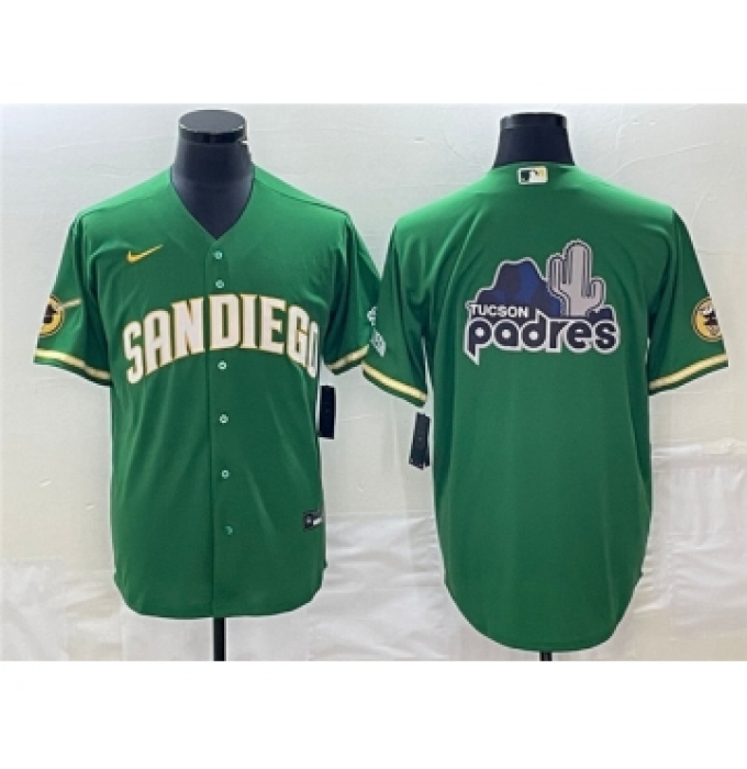 Men's San Diego Padres Green Team Big Logo Cool Base Stitched Baseball Jersey 002