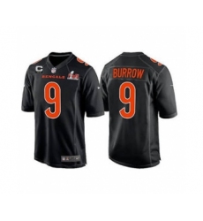 Men's Cincinnati Bengals #9 Joe Burrow 2022 Black With C Patch Super Bowl LVI Game Stitched Jersey