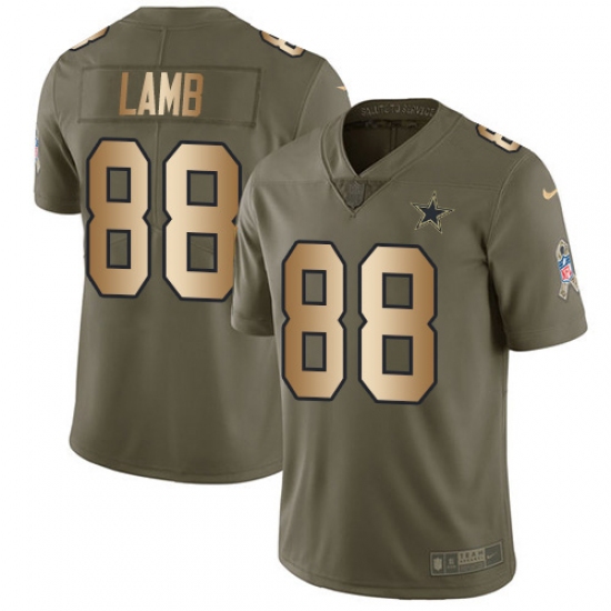 Men's Dallas Cowboys #88 CeeDee Lamb Olive Gold Stitched Limited 2017 ...