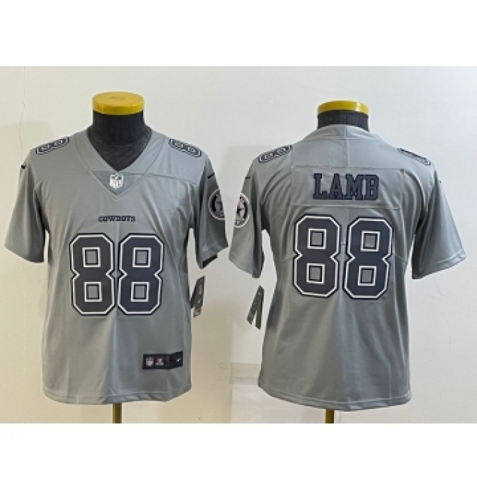 Youth Dallas Cowboys #88 CeeDee Lamb Grey Atmosphere Fashion 2022 Vapor Untouchable Stitched Nike Limited Jersey