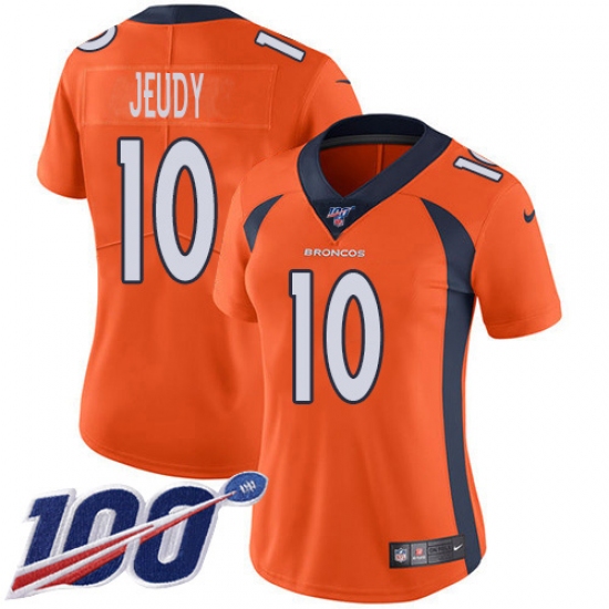 Women's Denver Broncos 10 Jerry Jeudy Orange Team Color Stitched 100th Season Vapor Untouchable